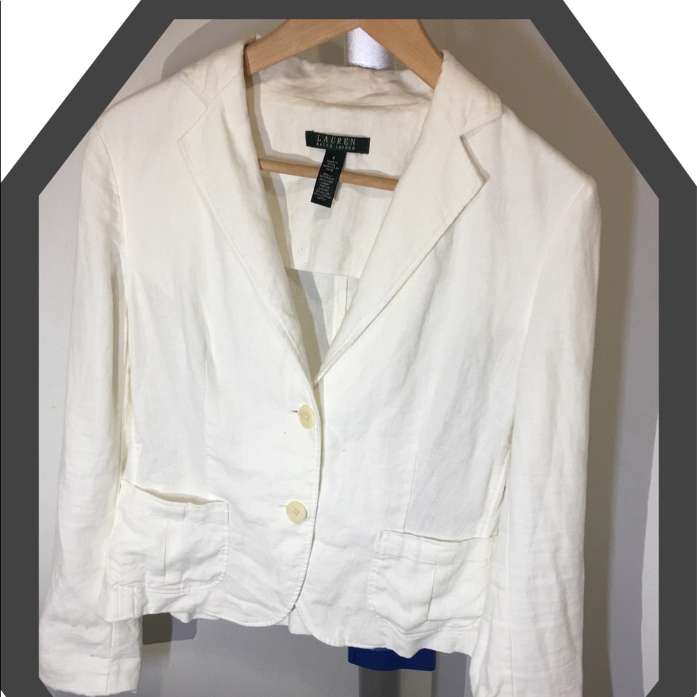 Lauren Ralph Lauren Two Button Linen Blazer white